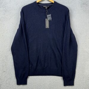 Paolo Mondo 100% 2 Ply Cashmere Sweater Crewneck Men 2XL Blue Knit Pullover‎ NEW